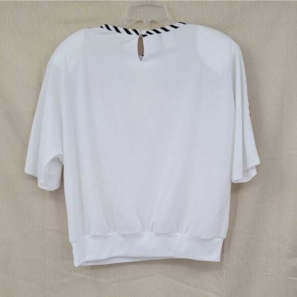 Robbie Sport Vintage Nautical 80s Blouse White  Short Sleeves Stripe Details - Picture 2 of 11